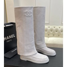 Chanel suede thigh boots white1213-2024