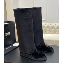 Chanel suede thigh boots black 1213-2024ss