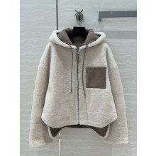LOEWE Hooded jacket in shearling Light Grey/White 2024