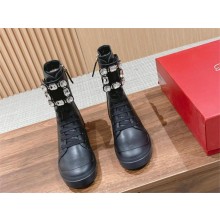 Roger Vivier Walky Viv' Strass Buckle Lace Up Boots in Leather black 2023