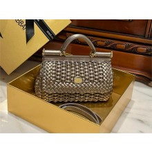 Dolce & Gabbana Small woven nappa leather Sicily bag silver 2024