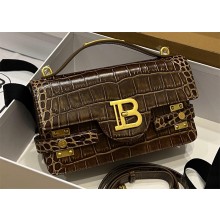 balmain b-buzz 24 shoulder bag in crocodile-embossed leather chocolate 2024