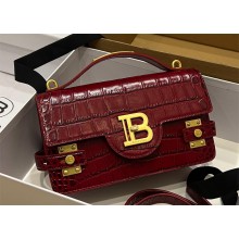 balmain b-buzz 24 shoulder bag in crocodile-embossed leather dark red 2024