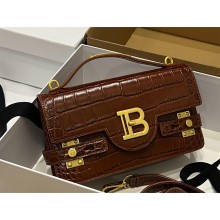 balmain b-buzz 24 shoulder bag in crocodile-embossed leather burgundy 2024