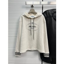 prada Oversized cotton fleece hoodie Natural 2023