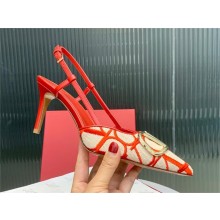 Valentino VLOGO SIGNATURE SLINGBACK PUMP IN TOILE ICONOGRAPHE 80MM beige/red 2023