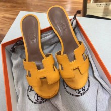 Hermes Heel 5cm Oasis Slipper Sandals in epsom Leather Yellow/brown