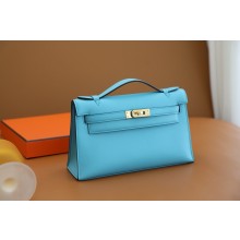 Hermès mini Kelly Pochette in swift leather belu du nord(full handmade)
