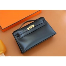 Hermès mini Kelly Pochette in box leather noir(full handmade)