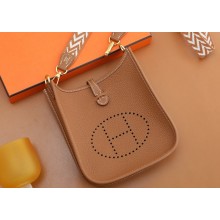 Hermes III TPM Evelyne Bag In Original Togo Leather with Gold/Silver Hardware gold brown(Full Handmade)