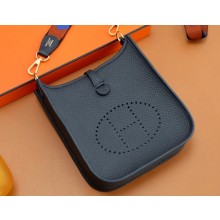 Hermes III TPM Evelyne Bag In Original Togo Leather with Gold/Silver Hardware bleu indigo(Full Handmade)