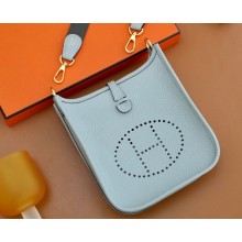 Hermes III TPM Evelyne Bag In Original Togo Leather with Gold/Silver Hardware blue pale(Full Handmade)