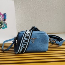 PRADA logo-embroidered small shoulder bag 1BH192 blue 2023