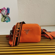 PRADA logo-embroidered small shoulder bag 1BH192 orange 2023