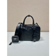 PRADA Medium antique nappa leather top handle bag 1BB092 black 2023
