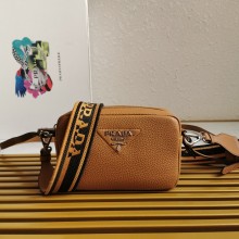 PRADA logo-embroidered small shoulder bag 1BH192 tan 2023
