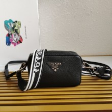 PRADA logo-embroidered small shoulder bag 1BH192 black 2023