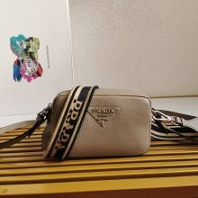 PRADA logo-embroidered small shoulder bag 1BH192 elephant gray 2023
