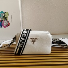 PRADA logo-embroidered small shoulder bag 1BH192 white 2023