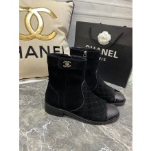 Chanel CC Logo sude Ankle Boots Black 2020