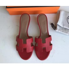 Hermes Heel 5cm Oasis Slipper Sandals in epsom Leather red/brown