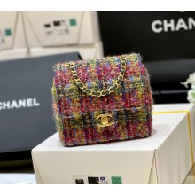 chanel Tweed & Gold-Tone Metal Multicolor mini flap bag AS3648(ORIGINAL QUALITY)
