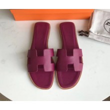 Hermes Oran Flat slippers in epsom leather  Tosca with brown piping
