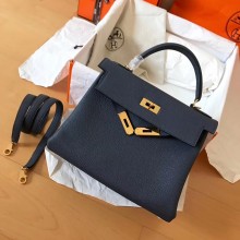 Hermes Kelly 28cm/32cm Bag In Original togo Leather With Gold/Sliver Hardware navy blue