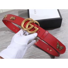 Gucci GG Buckle Calfskin Belt with Charms 38mm Width Red  