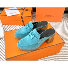 Hermes Flore 60 mule in suede calfskin blue 2023