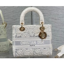Lady Dior Medium D-Lite Bag in Macramé-Effect Embroidery White 2022