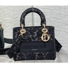 Lady Dior Medium D-Lite Bag in Macramé-Effect Embroidery Black 2022