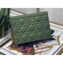 Dior Caro Zipped Pouch with Chain Bag in Supple Cannage Calfskin Green 2022