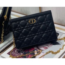 Dior Caro Zipped Pouch with Chain Bag in Supple Cannage Calfskin Black 2022
