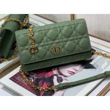 Dior Caro Belt Pouch with Chain Bag in Supple Cannage Calfskin Green 2022