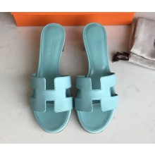  Hermes Heel 5cm Oasis Slipper Sandals in epsom Leather light blue