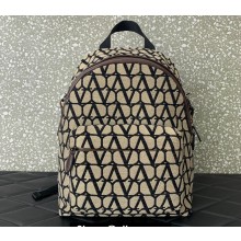 Valentino Toile Iconographe Backpack Bag With Leather Detailing 5600 Beige/Coffee 2023