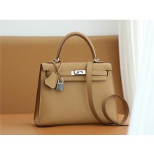 Hermes Kelly 25cm Bag biscuit in epsom leather With silver Hardware (full handmade)