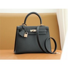Hermes Kelly 25cm Bag noir in epsom leather With pink gold Hardware (full handmade)