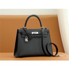 Hermes Kelly 25cm Bag noir in epsom leather With silver Hardware (full handmade)