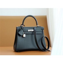 Hermes Kelly 25cm Bag noir in box leather With silver Hardware (full handmade)