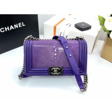 Chanel purple pearl le boy bag with silver hardware
