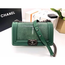 Chanel green pearl le boy bag with silver hardware