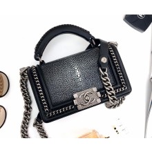 Chanel black SMALL pearl le boy bag with a handle