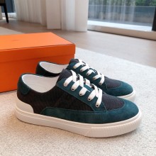 Hermes green deep sneaker in ribbed suede fabric and suede goatskin 2023