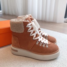 Hermes Flocon ankle boot in suede calfskin with shearling tan 2023