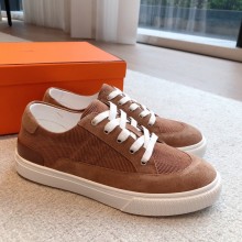 Hermes brown deep sneaker in ribbed suede fabric and suede goatskin 2023