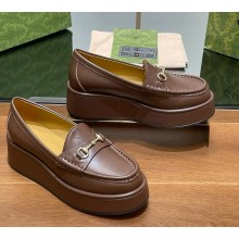 Gucci Heel 5cm Women's Horsebit wedge loafers 794316 in Leather Brown 2024