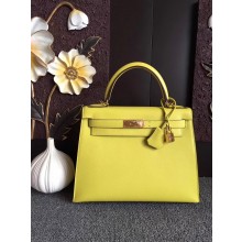 Hermes Kelly 28cm/32cm Bag In Original Epsom Leather With Gold/Sliver Hardware lemon yellow