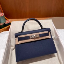 Hermes Mini Kelly II Handbag blue sapphire original epsom leather